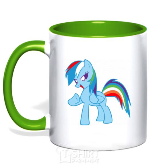 Mug with a colored handle Rainbow pony kelly-green фото