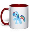Mug with a colored handle Rainbow pony red фото