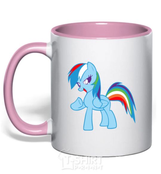 Mug with a colored handle Rainbow pony light-pink фото