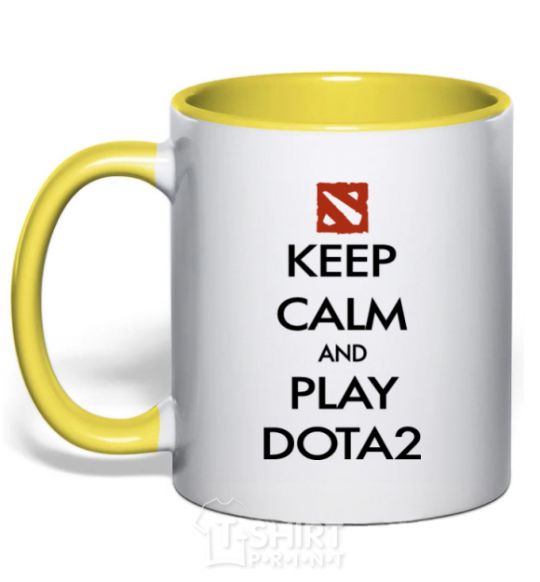 Mug with a colored handle Keep calm and play Dota2 yellow фото