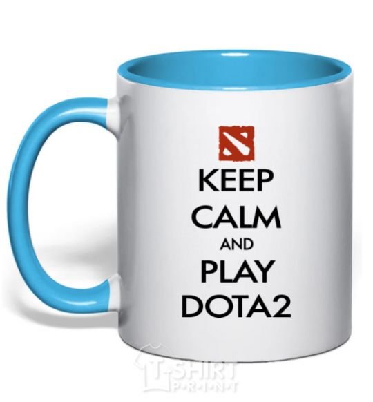 Mug with a colored handle Keep calm and play Dota2 sky-blue фото