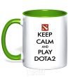 Mug with a colored handle Keep calm and play Dota2 kelly-green фото