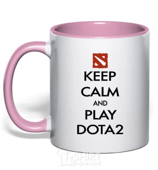 Mug with a colored handle Keep calm and play Dota2 light-pink фото