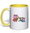 Mug with a colored handle Peppa and George and their toys yellow фото
