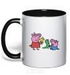 Mug with a colored handle Peppa and George and their toys black фото