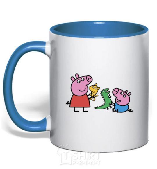 Mug with a colored handle Peppa and George and their toys royal-blue фото