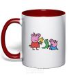 Mug with a colored handle Peppa and George and their toys red фото