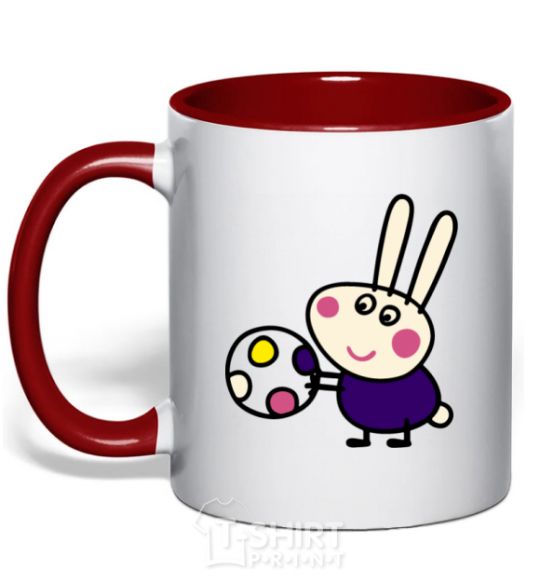Mug with a colored handle Hare and ball red фото
