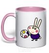 Mug with a colored handle Hare and ball light-pink фото