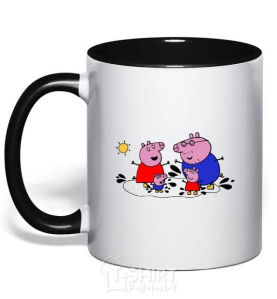 Mug with a colored handle A family in a puddle black фото