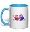 Mug with a colored handle A family in a puddle sky-blue фото