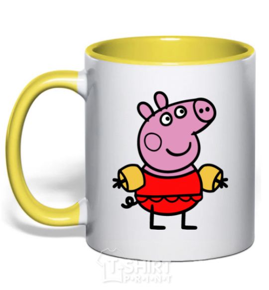 Mug with a colored handle Peppa in a swimsuit yellow фото
