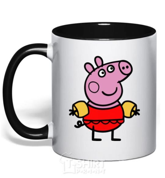Mug with a colored handle Peppa in a swimsuit black фото