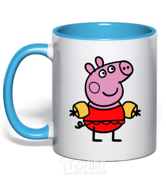 Mug with a colored handle Peppa in a swimsuit sky-blue фото