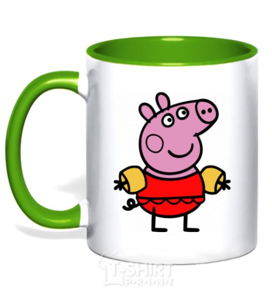 Mug with a colored handle Peppa in a swimsuit kelly-green фото