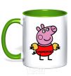 Mug with a colored handle Peppa in a swimsuit kelly-green фото