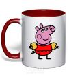 Mug with a colored handle Peppa in a swimsuit red фото