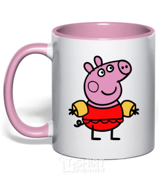 Mug with a colored handle Peppa in a swimsuit light-pink фото