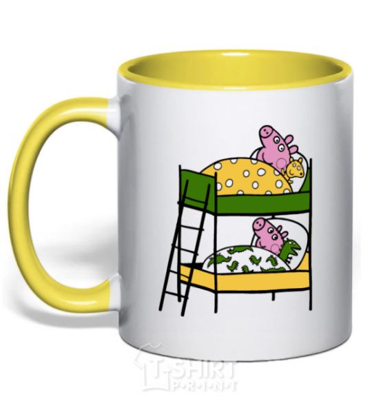 Mug with a colored handle Peppa and George's dream yellow фото