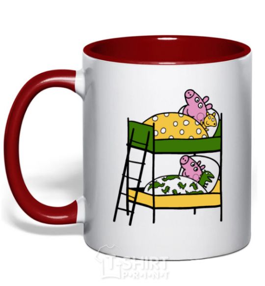 Mug with a colored handle Peppa and George's dream red фото
