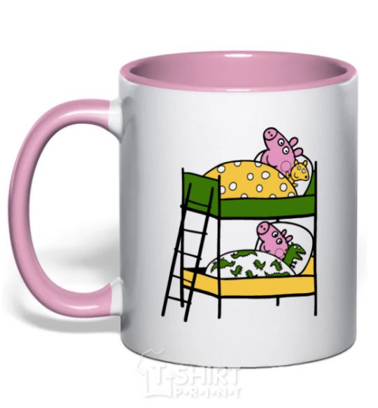 Mug with a colored handle Peppa and George's dream light-pink фото