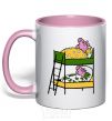 Mug with a colored handle Peppa and George's dream light-pink фото