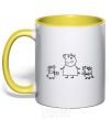 Mug with a colored handle Peppa Pig Mama and George yellow фото