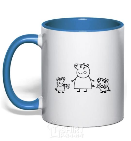 Mug with a colored handle Peppa Pig Mama and George royal-blue фото