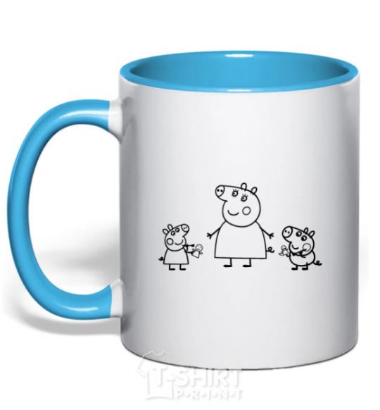 Mug with a colored handle Peppa Pig Mama and George sky-blue фото