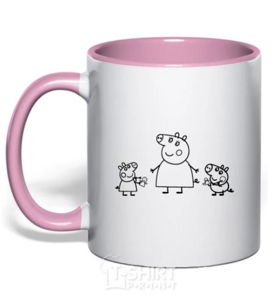 Mug with a colored handle Peppa Pig Mama and George light-pink фото