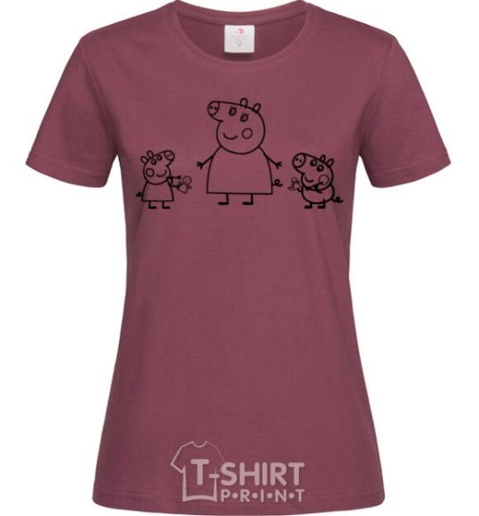 Women's T-shirt Peppa Pig Mama and George burgundy фото