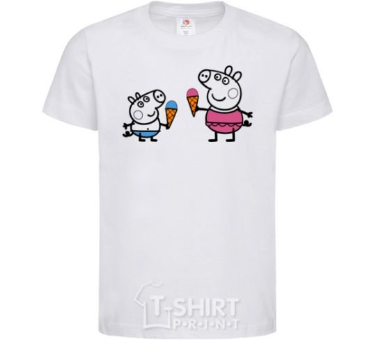 Kids T-shirt Peppa and George with ice cream White фото