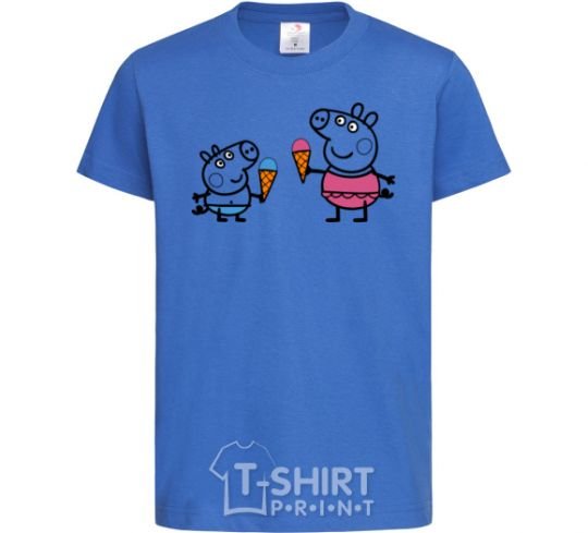 Kids T-shirt Peppa and George with ice cream royal-blue фото