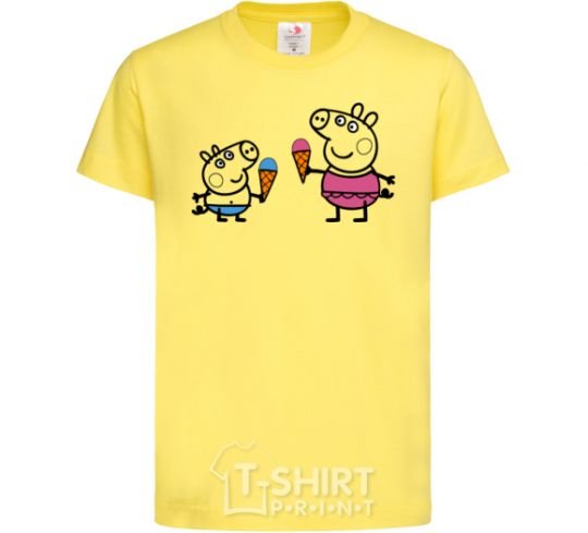 Kids T-shirt Peppa and George with ice cream cornsilk фото