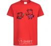 Kids T-shirt Peppa and George with ice cream red фото