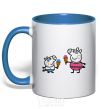 Mug with a colored handle Peppa and George with ice cream royal-blue фото