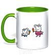 Mug with a colored handle Peppa and George with ice cream kelly-green фото