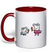 Mug with a colored handle Peppa and George with ice cream red фото