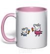 Mug with a colored handle Peppa and George with ice cream light-pink фото
