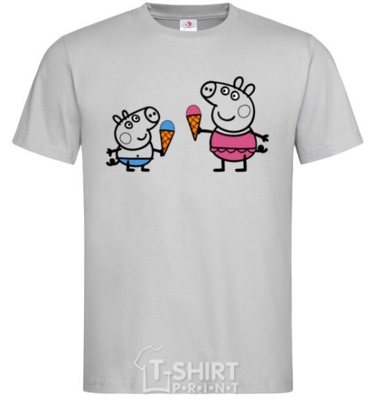 Men's T-Shirt Peppa and George with ice cream grey фото