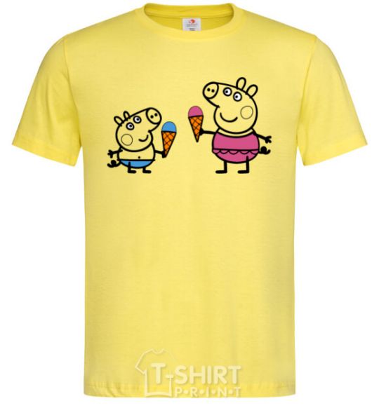 Men's T-Shirt Peppa and George with ice cream cornsilk фото