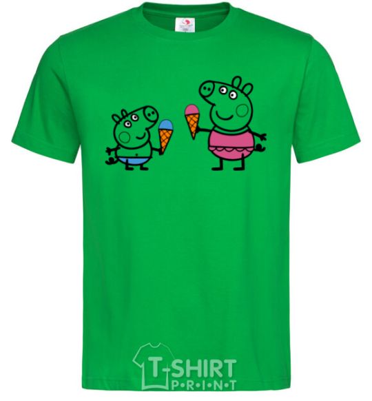 Men's T-Shirt Peppa and George with ice cream kelly-green фото