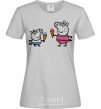 Women's T-shirt Peppa and George with ice cream grey фото