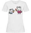 Women's T-shirt Peppa and George with ice cream White фото