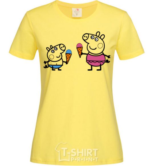 Women's T-shirt Peppa and George with ice cream cornsilk фото