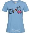 Women's T-shirt Peppa and George with ice cream sky-blue фото