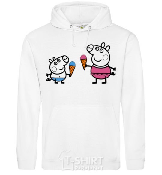 Men`s hoodie Peppa and George with ice cream White фото