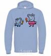 Men`s hoodie Peppa and George with ice cream sky-blue фото