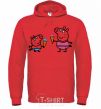 Men`s hoodie Peppa and George with ice cream bright-red фото