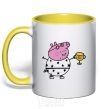 Mug with a colored handle Daddy Pig Number One yellow фото